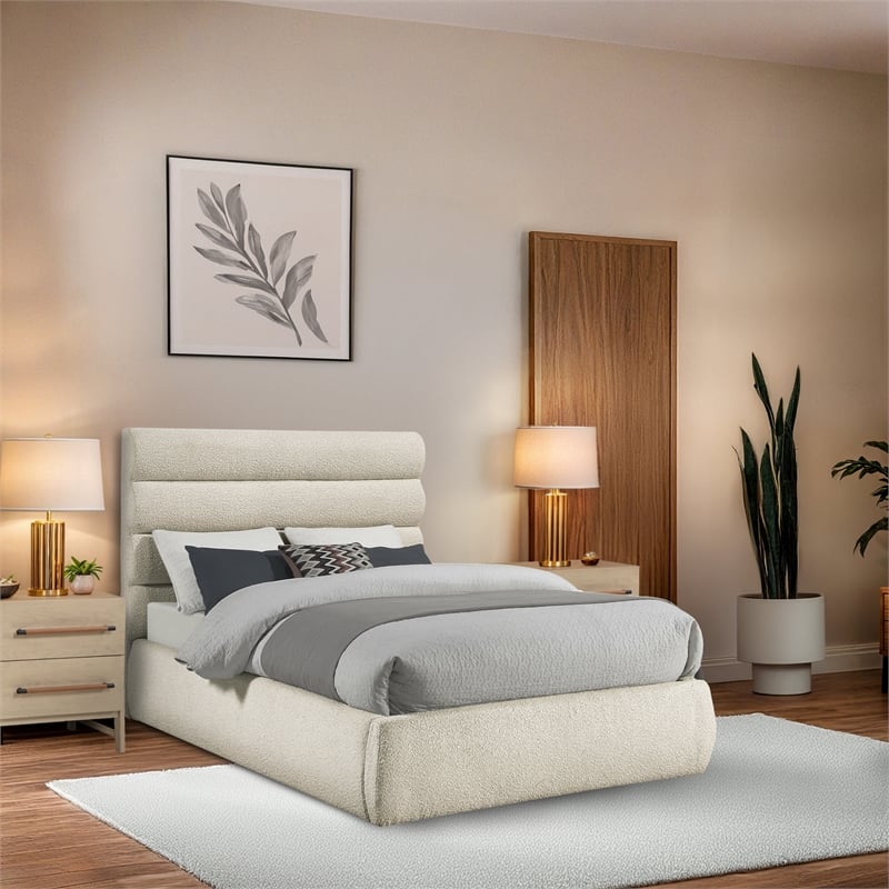 Bowery Hill Contemporary Deep Channel Tufted Rich Cream Boucle Fabric Full Bed