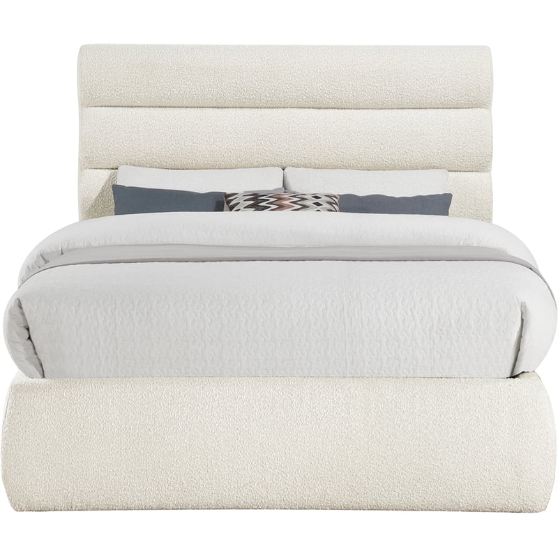 Bowery Hill Contemporary Deep Channel Tufted Rich Cream Boucle Fabric Full Bed