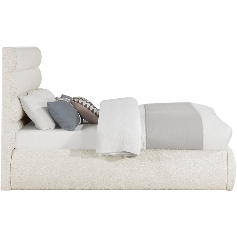 Bowery Hill Contemporary Deep Channel Tufted Rich Cream Boucle Fabric Full Bed