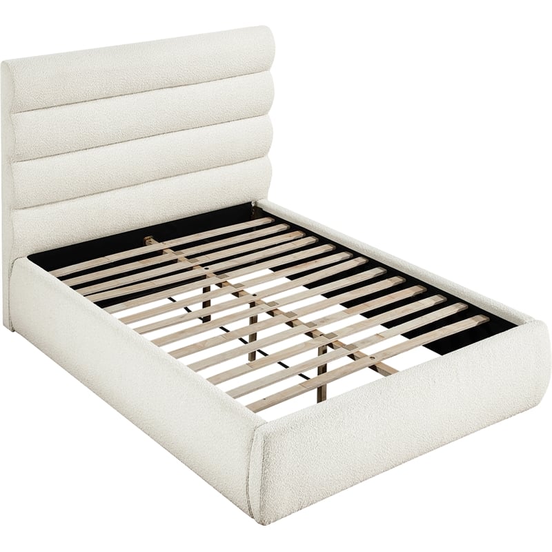 Bowery Hill Contemporary Deep Channel Tufted Rich Cream Boucle Fabric Full Bed
