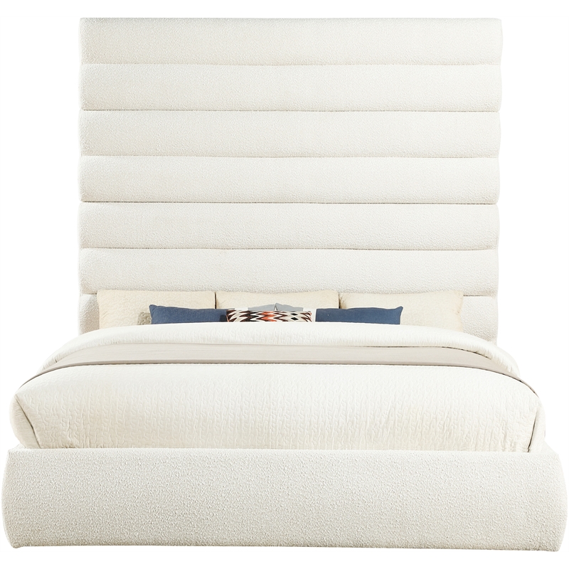 Bowery Hill Contemporary Deep Channel Tufted Rich Cream Boucle Fabric King Bed