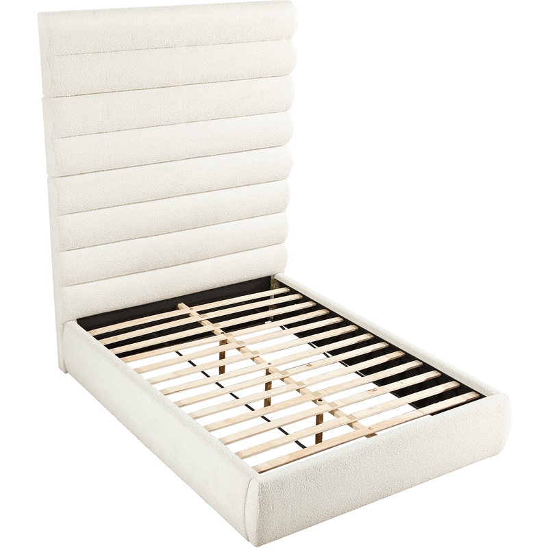 Bowery Hill Contemporary Deep Channel Tufted Rich Cream Boucle Fabric Queen Bed