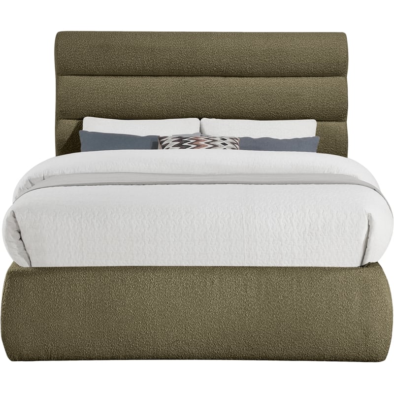 Bowery Hill Contemporary Deep Channel Tufted Rich Olive Boucle Fabric Full Bed