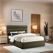 Bowery Hill Contemporary Deep Channel Tufted Rich Olive Boucle Fabric Queen Bed