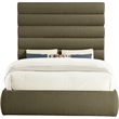 Bowery Hill Contemporary Deep Channel Tufted Rich Olive Boucle Fabric Queen Bed