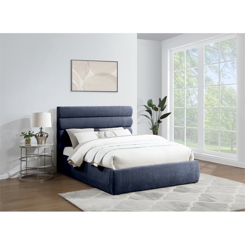 Bowery Hill Contemporary Soft Navy Chenille Fabric Queen Bed