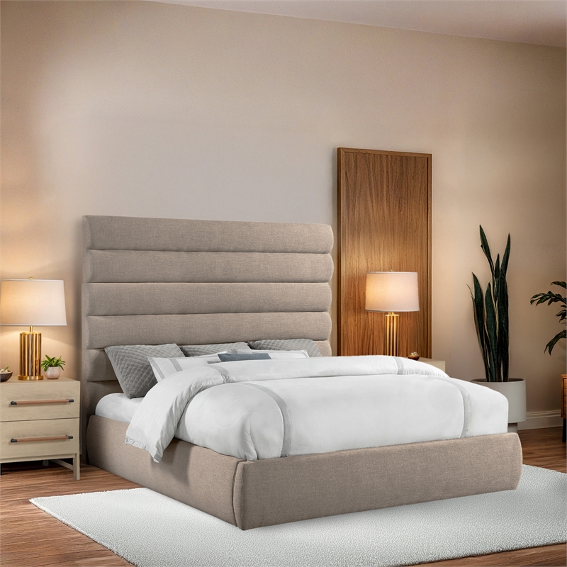 Bowery Hill Contemporary Upholstered Beige Linen Textured Fabric King Bed