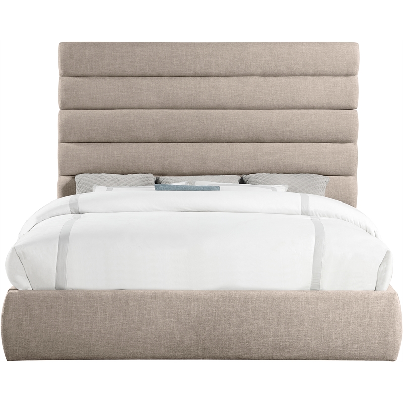 Bowery Hill Contemporary Upholstered Beige Linen Textured Fabric King Bed
