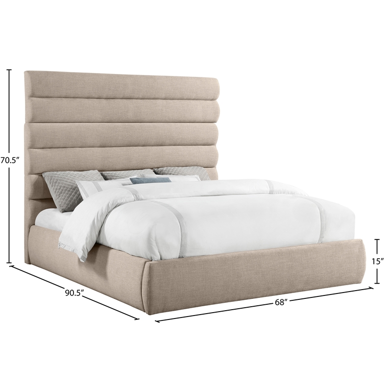 Bowery Hill Contemporary Upholstered Beige Linen Textured Fabric King Bed