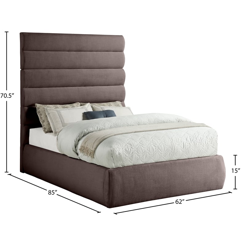 Bowery Hill Contemporary Upholstered Brown Linen Textured Fabric Full Bed