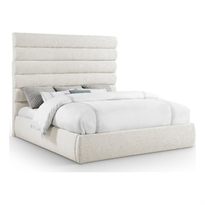 Bowery Hill Contemporary Upholstered Cream Linen Textured Fabric King Bed