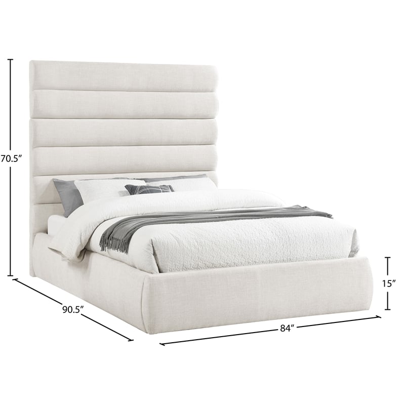 Bowery Hill Contemporary Upholstered Cream Linen Textured Fabric Queen Bed
