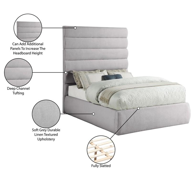 Bowery Hill Contemporary Upholstered Grey Linen Textured Fabric Full Bed