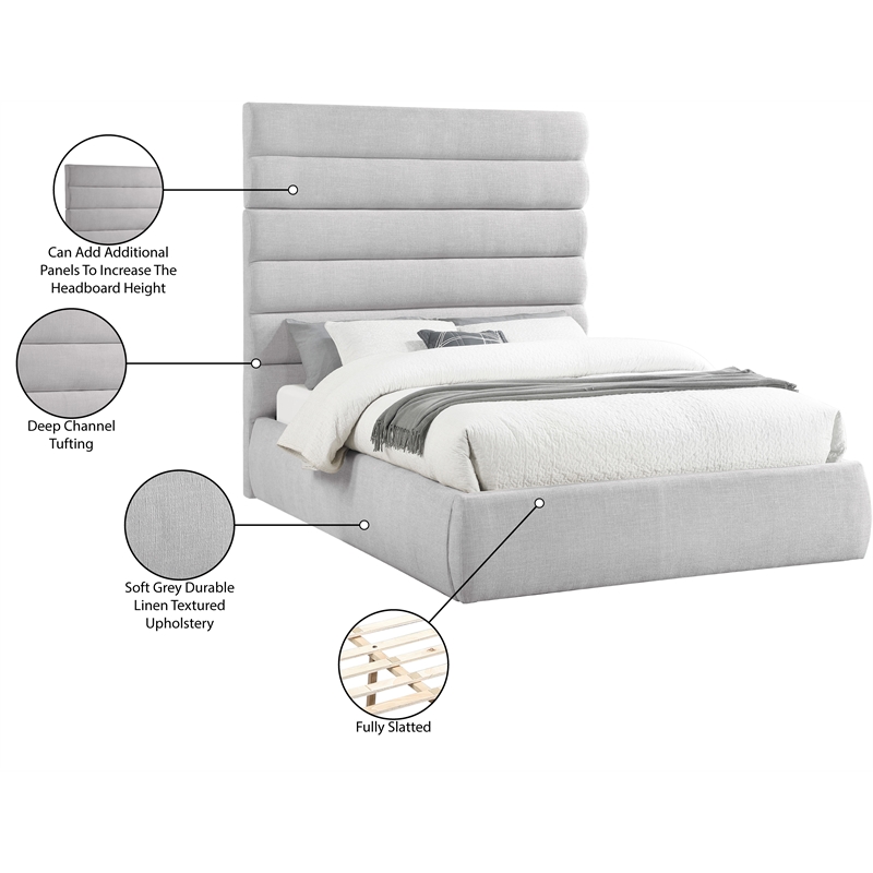 Bowery Hill Contemporary Upholstered Grey Linen Textured Fabric Queen Bed