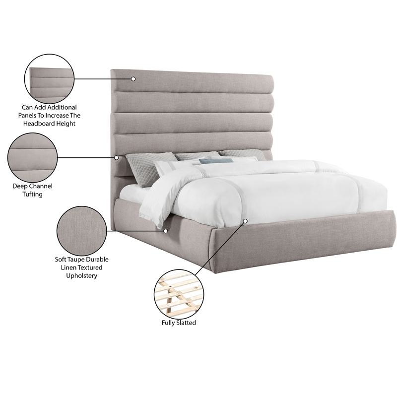 Bowery Hill Contemporary Upholstered Taupe Linen Textured Fabric King Bed
