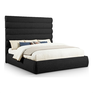 Bowery Hill Contemporary Deep Channel Tufted Rich Black Boucle Fabric King Bed