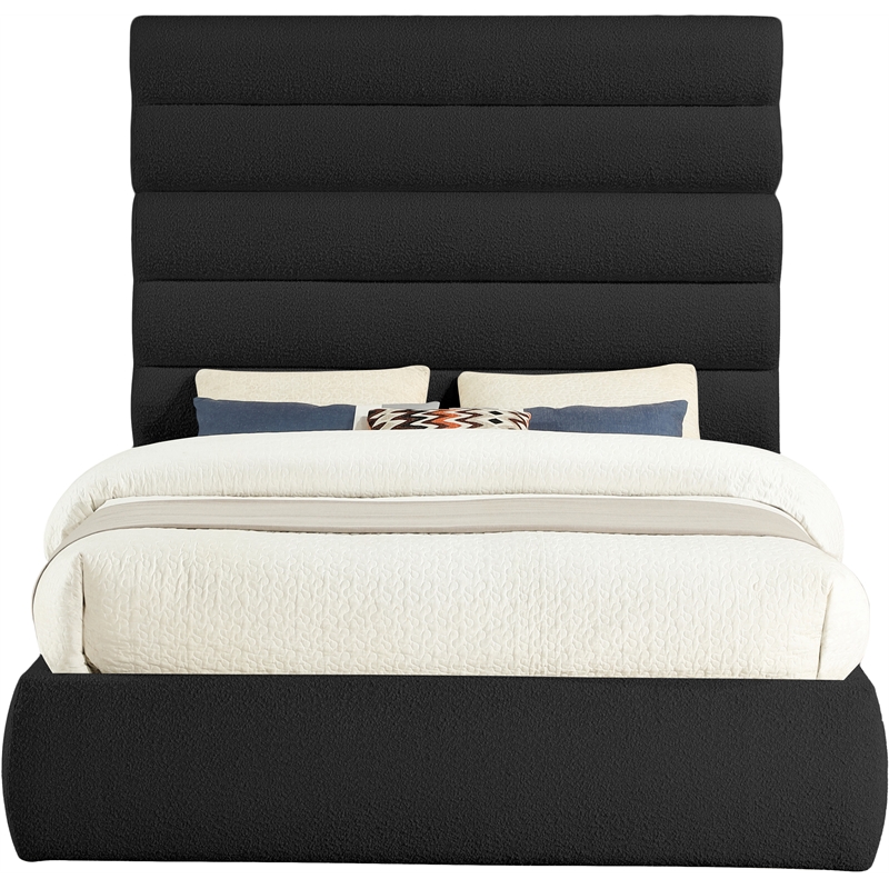 Bowery Hill Contemporary Deep Channel Tufted Rich Black Boucle Fabric Queen Bed