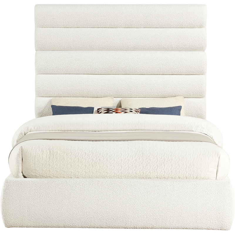 Bowery Hill Contemporary Deep Channel Tufted Rich Cream Boucle Fabric Queen Bed