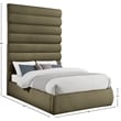 Bowery Hill Contemporary Deep Channel Tufted Rich Olive Boucle Fabric Queen Bed