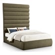 Bowery Hill Contemporary Deep Channel Tufted Rich Olive Boucle Fabric Queen Bed