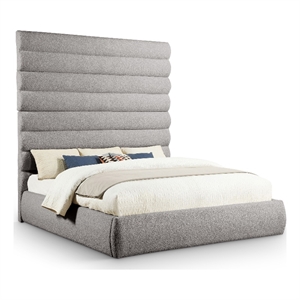 Bowery Hill Contemporary Deep Channel Tufted Rich Taupe Boucle Fabric King Bed