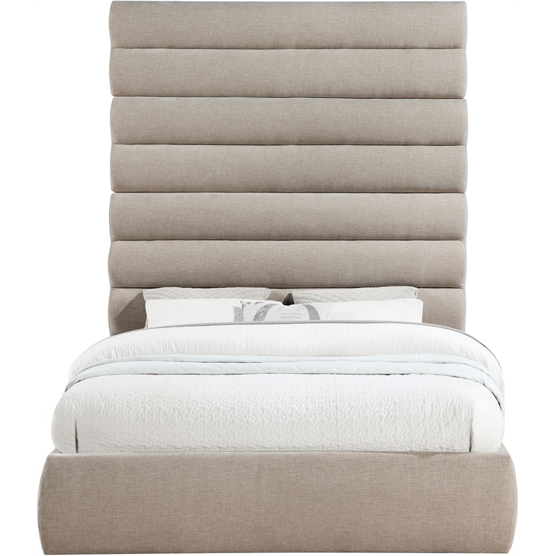 Bowery Hill Contemporary Soft Beige Chenille Fabric Queen Bed