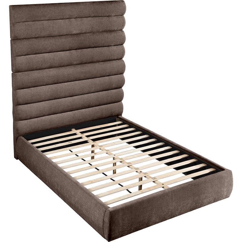 Bowery Hill Contemporary Soft Brown Chenille Fabric Queen Bed