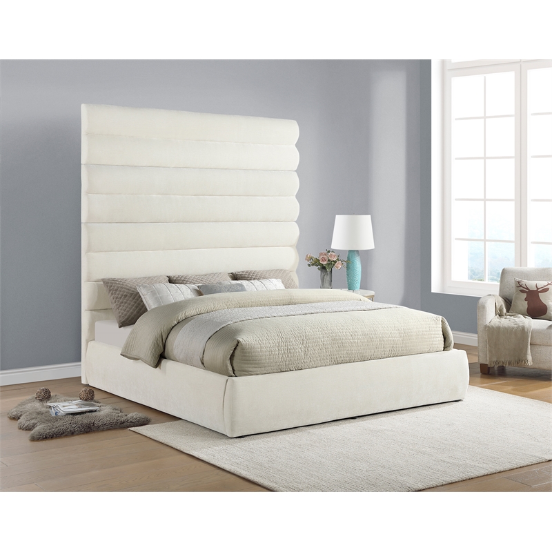 Bowery Hill Contemporary Soft Cream Chenille Fabric King Bed
