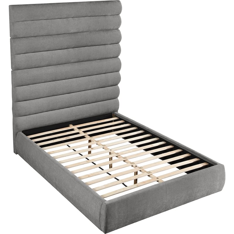 Bowery Hill Contemporary Soft Grey Chenille Fabric Queen Bed