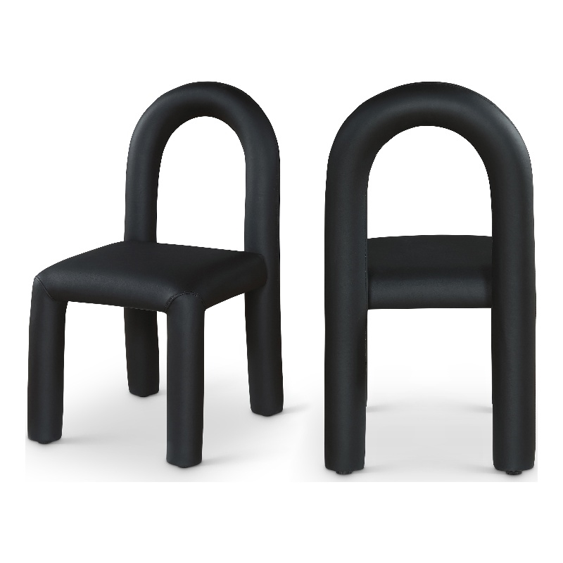 Bowery Hill Contemporary Black Vegan Leather Dining Chair (Set of 2)