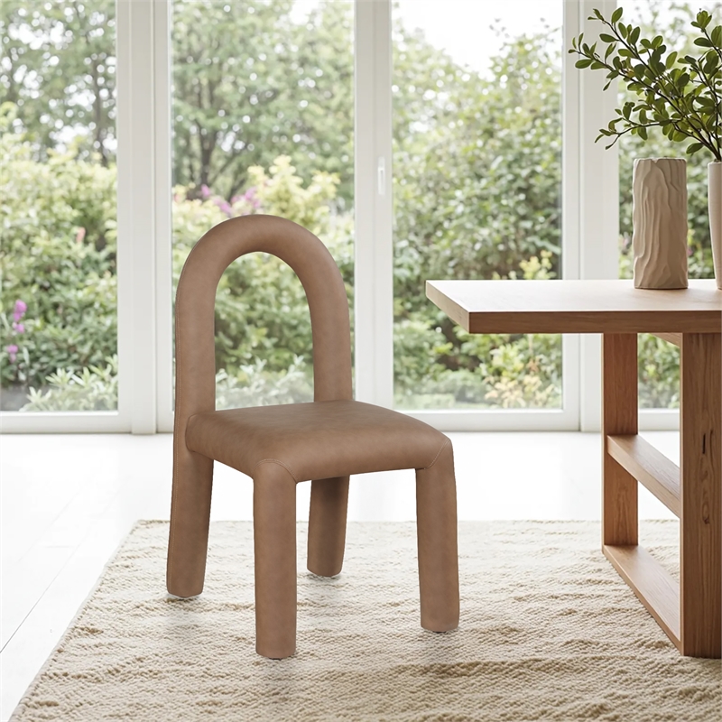 Bowery Hill Contemporary Brown Vegan Leather Dining Chair (Set of 2)