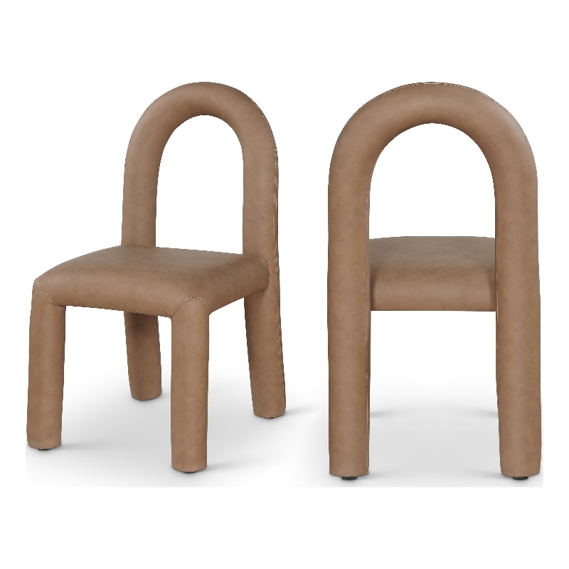 Bowery Hill Contemporary Brown Vegan Leather Dining Chair (Set of 2)