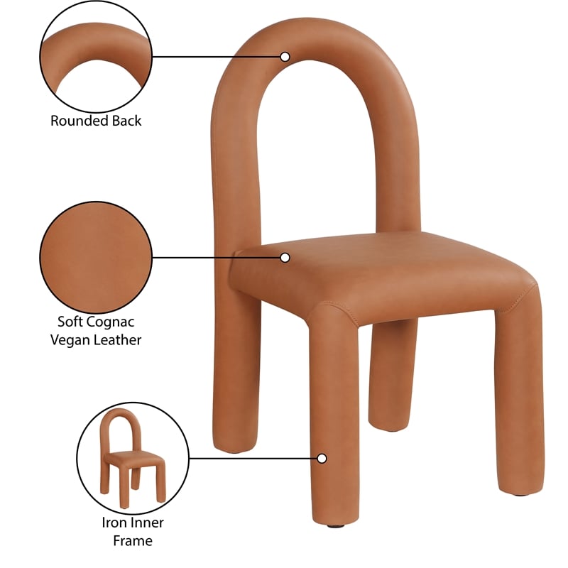 Bowery Hill Contemporary Cognac Vegan Leather Dining Chair (Set of 2)