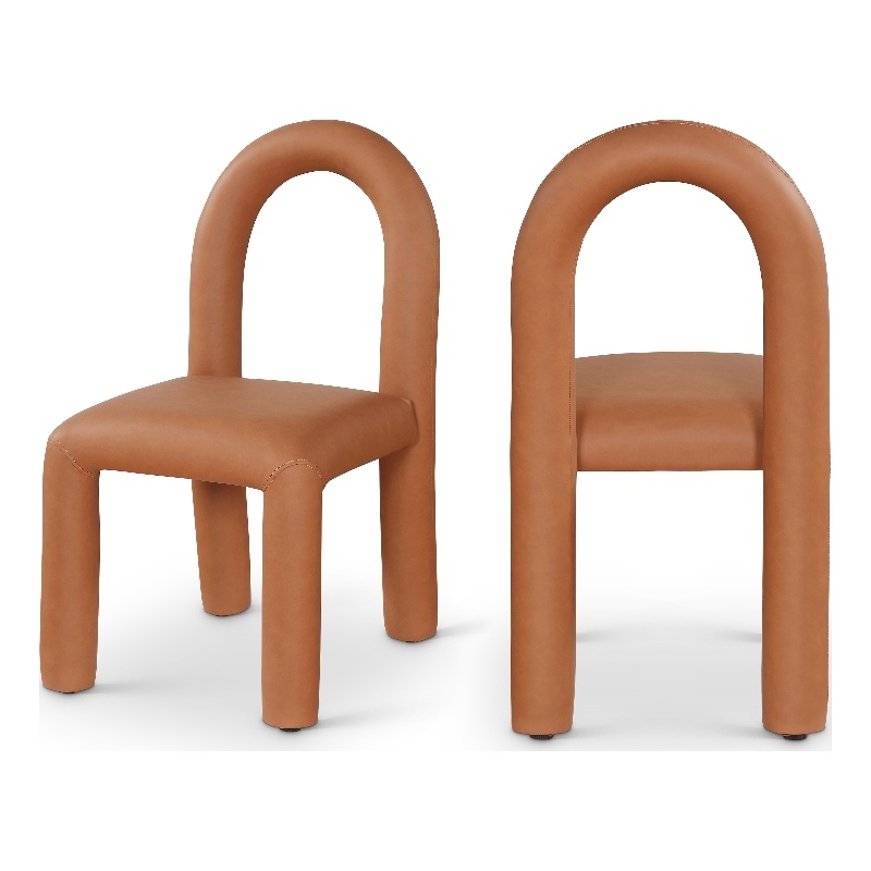 Bowery Hill Contemporary Cognac Vegan Leather Dining Chair (Set of 2)