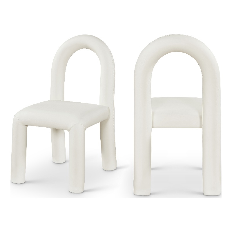 Bowery Hill Contemporary Cream Vegan Leather Dining Chair (Set of 2)