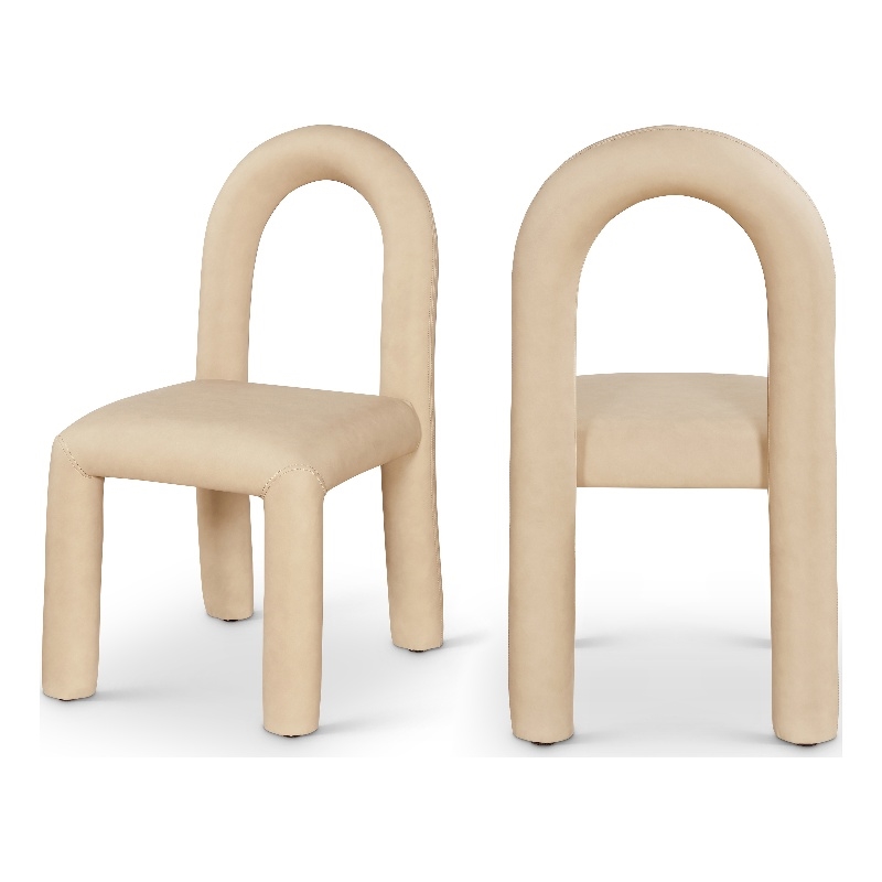 Bowery Hill Contemporary Tan Vegan Leather Dining Chair (Set of 2)