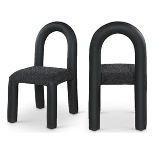 Bowery Hill Contemporary Black Boucle and Vegan Leather Dining Chair (Set of 2)