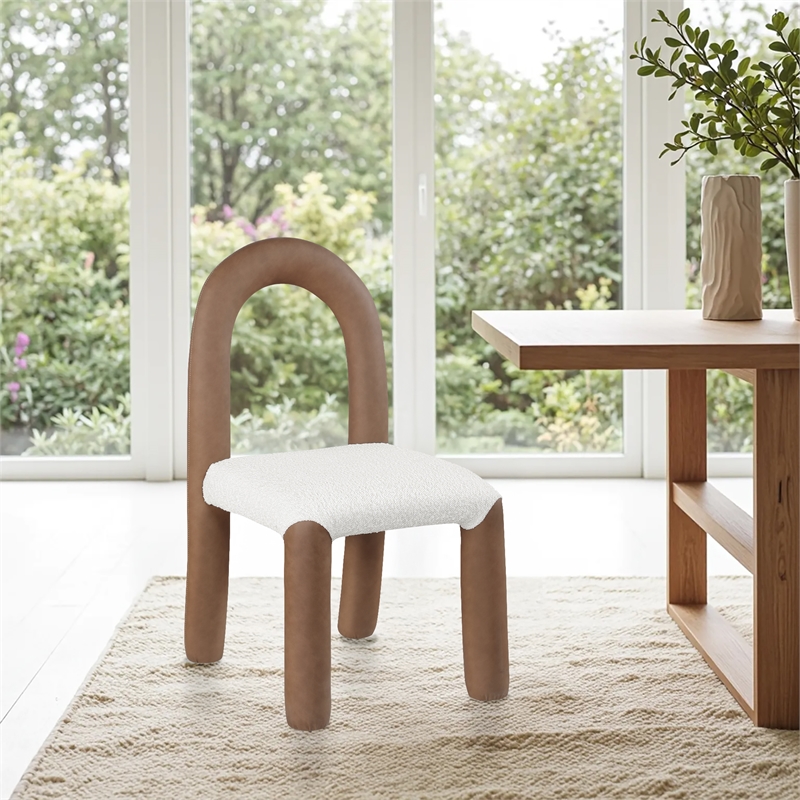 Bowery Hill Contemporary Brown Boucle and Vegan Leather Dining Chair (Set of 2)