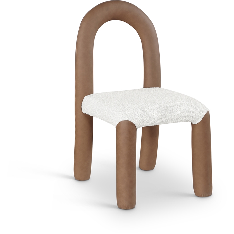 Bowery Hill Contemporary Brown Boucle and Vegan Leather Dining Chair (Set of 2)