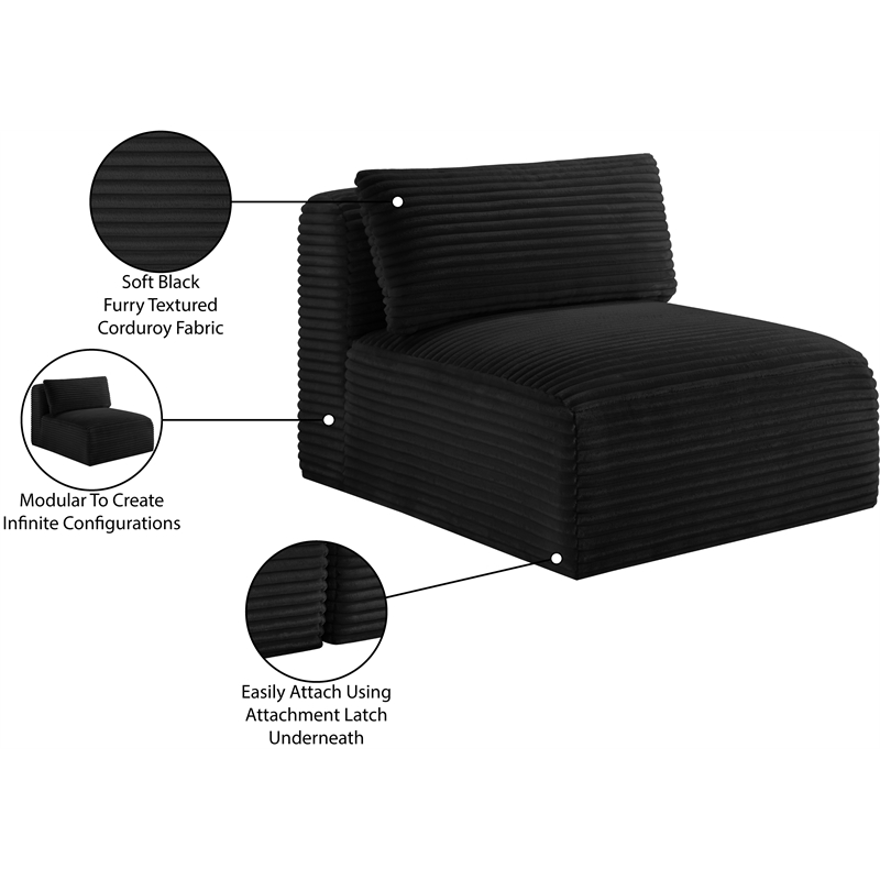 Bowery Hill Contemporary Black Corduroy Performance Fabric Armless Chair