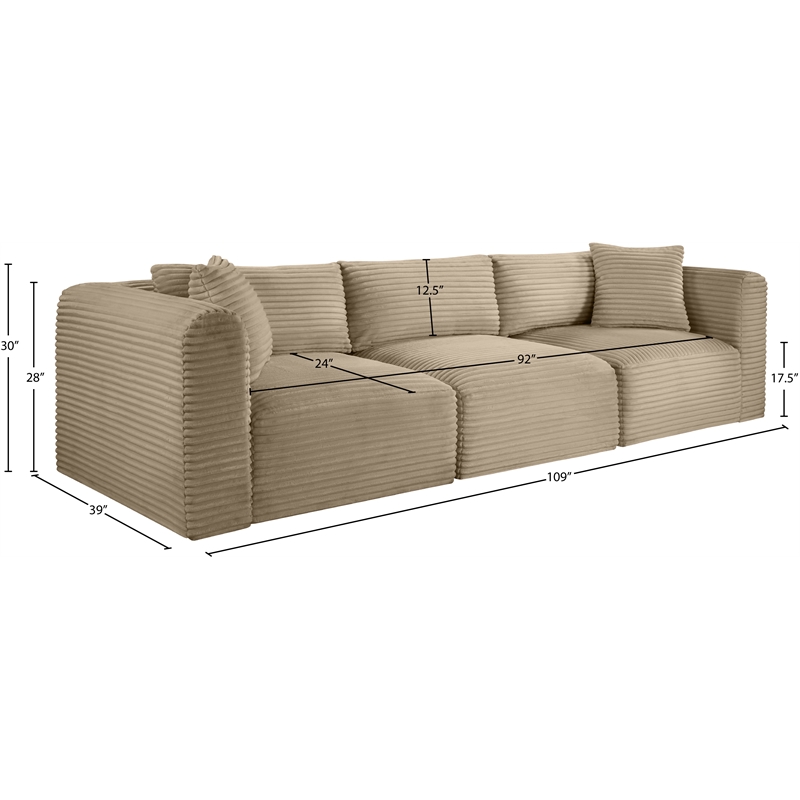 Bowery Hill Contemporary 3-Piece Taupe Corduroy Performance Fabric Modular Sofa