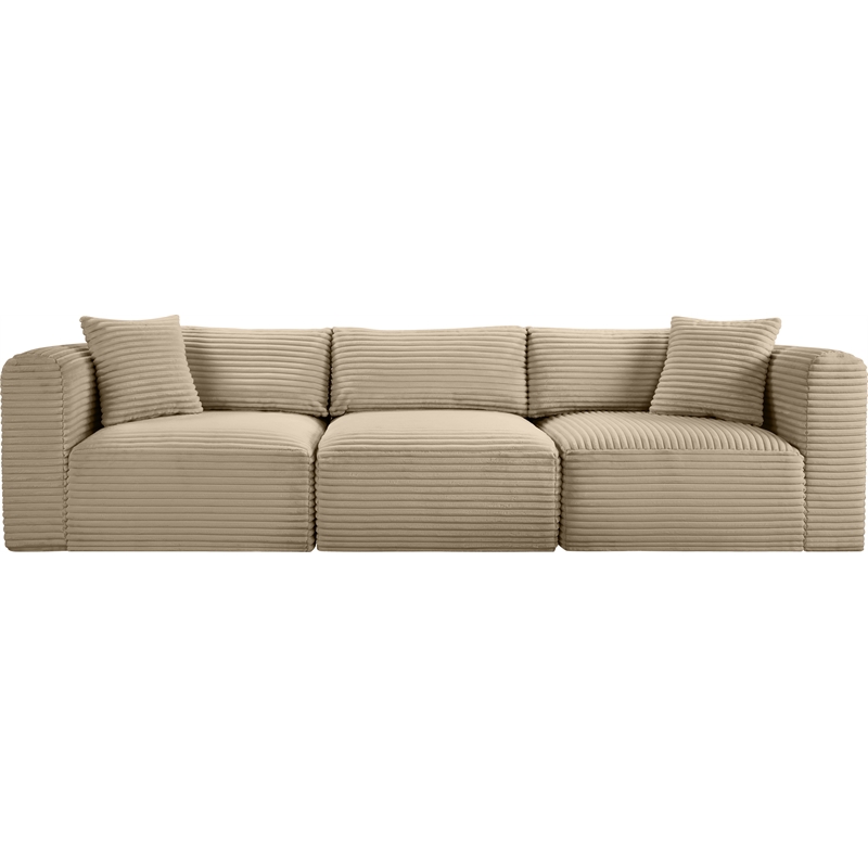 Bowery Hill Contemporary 3-Piece Taupe Corduroy Performance Fabric Modular Sofa