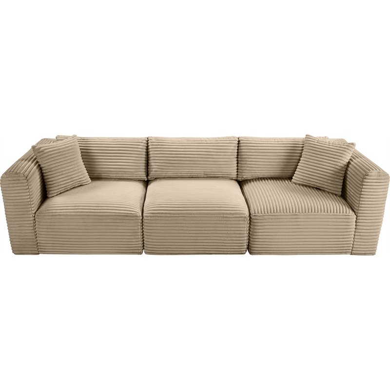Bowery Hill Contemporary 3-Piece Taupe Corduroy Performance Fabric Modular Sofa