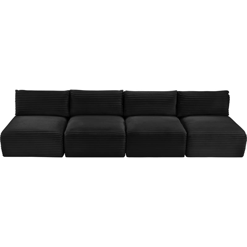 Bowery Hill Contemporary 4-Piece Black Corduroy Performance Fabric Modular Sofa