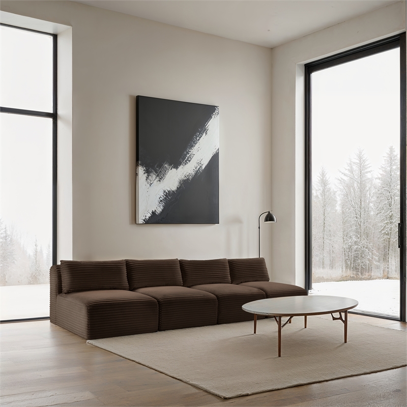Bowery Hill Contemporary 4-Piece Brown Corduroy Performance Fabric Modular Sofa