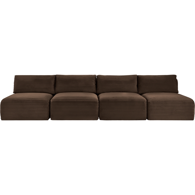 Bowery Hill Contemporary 4-Piece Brown Corduroy Performance Fabric Modular Sofa