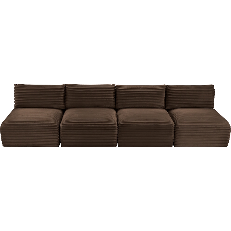 Bowery Hill Contemporary 4-Piece Brown Corduroy Performance Fabric Modular Sofa