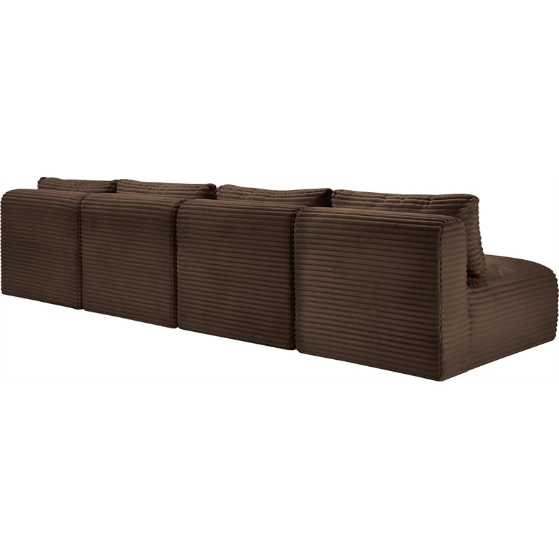 Bowery Hill Contemporary 4-Piece Brown Corduroy Performance Fabric Modular Sofa