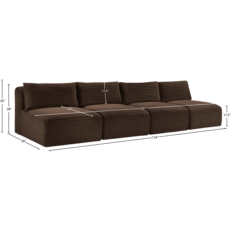 Bowery Hill Contemporary 4-Piece Brown Corduroy Performance Fabric Modular Sofa