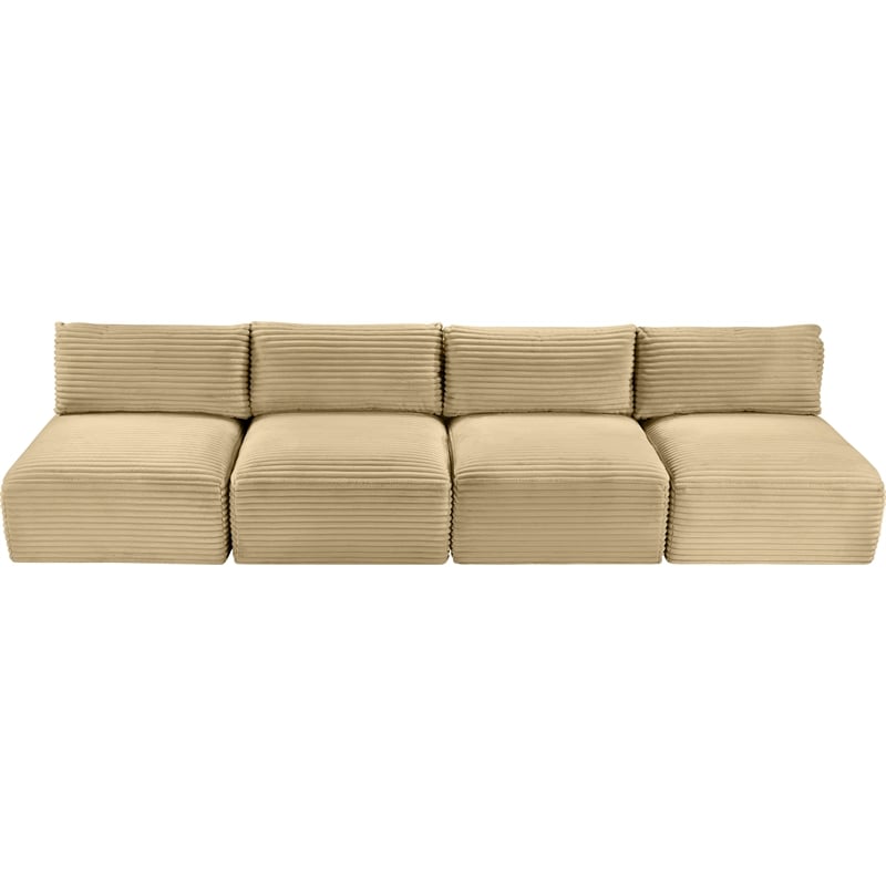 Bowery Hill Contemporary 4-Piece Camel Corduroy Performance Fabric Modular Sofa